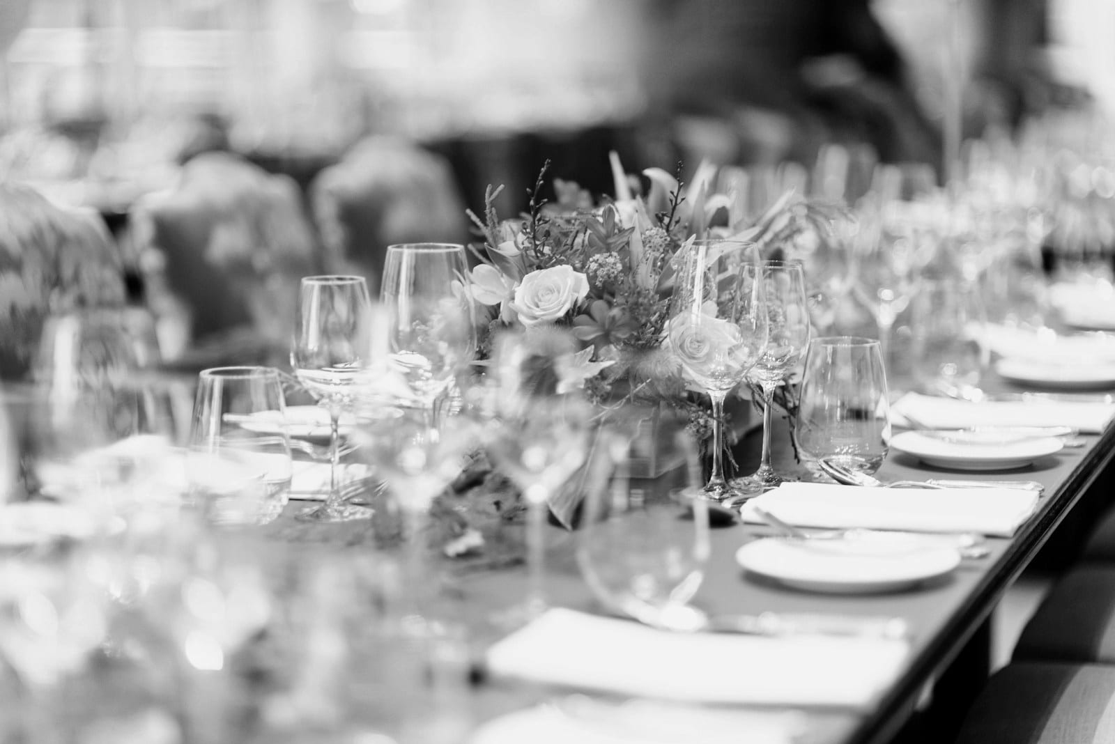 Table styled with florals and glassware for a bridal shower